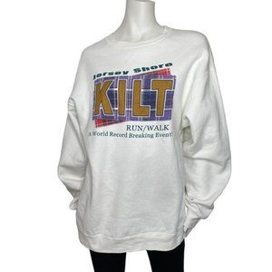 VINTAGE Oversized 80s 90s White Graphic Crewneck Sweater Made in USA